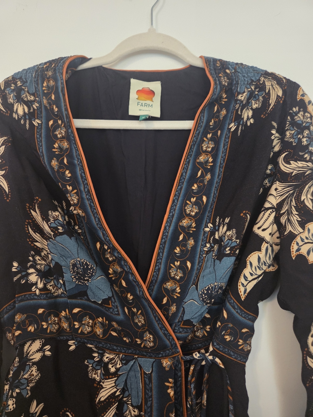 Farm Rio Long Floral Wrap Dress in Teal and Black Size Medium - Picture 2 of 5